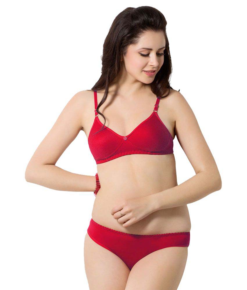 "Cute" Solid Red Pure Cotton Bra Panty Set - lacysouls