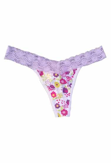 Splash Lady's Cool Comfy White Printed Side Lace Thong Panty - lacysouls