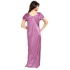 &quot;Comfy&quot; Purple Satin Half Sleeves Full Length Nighty - lacysouls