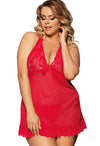 &quot;Very sexy&quot; Plus Size Red Mesh and Lace Babydoll Lingerie - lacysouls