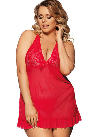 "Very sexy" Plus Size Red Mesh and Lace Babydoll Lingerie - lacysouls