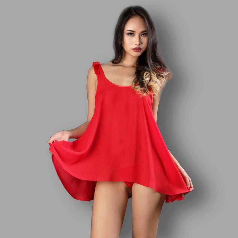 Elegant Red Babydoll Nightwear - lacysouls