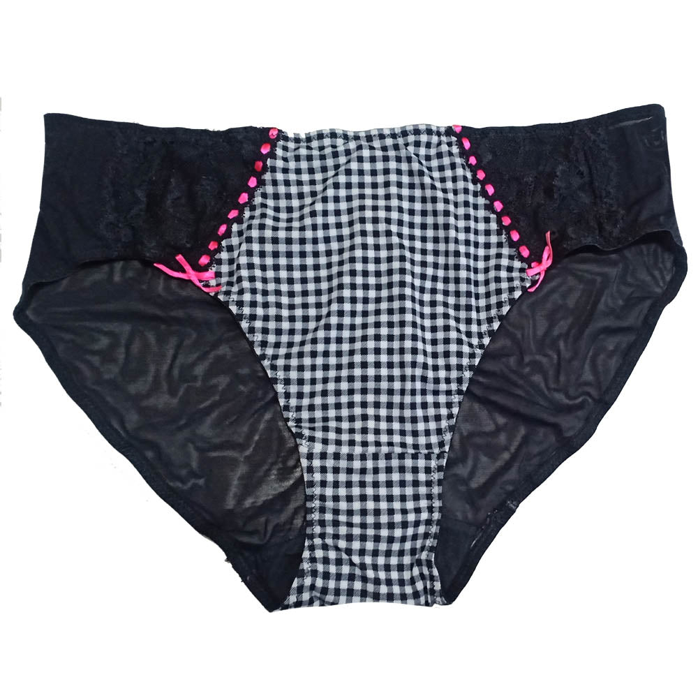 ♥Kayser Women Black Front Black &amp; White Checkered See Through Back Hipster Panty - lacysouls